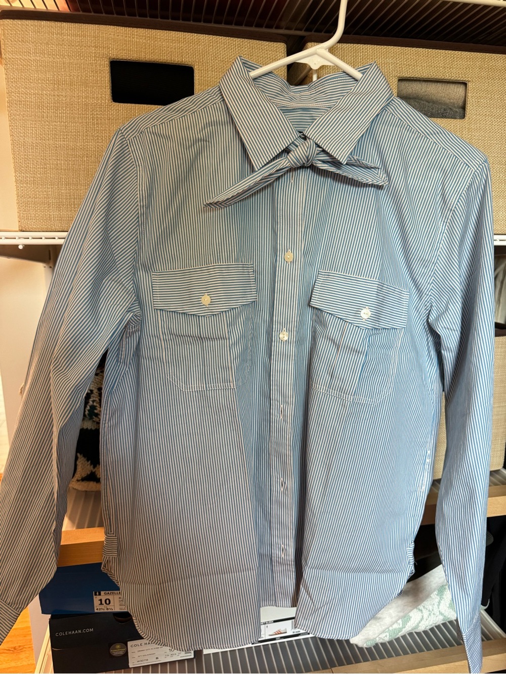 J. Crew Light Blue and White Striped Button-Down Shirt with Neck Tie